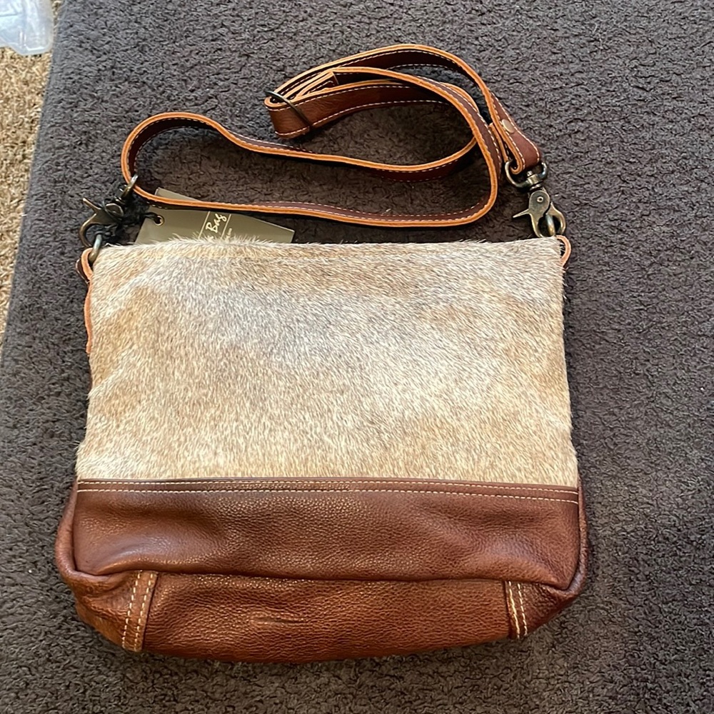 Myra bag purse grey cowhide with leather bottom